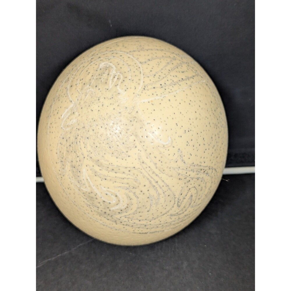 Hand Carved Ostrich Egg Shell Art Decoration Wolf 6”